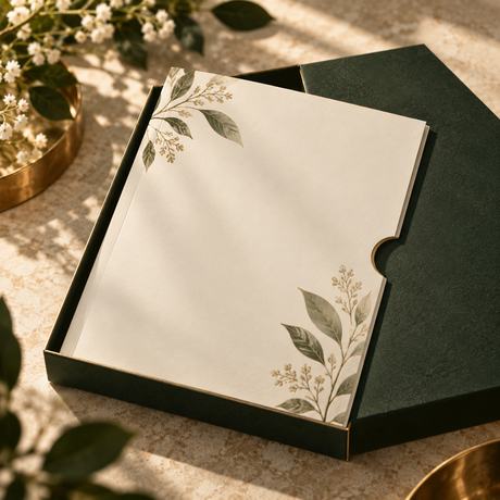 A printed manual lifted from its green presentation box