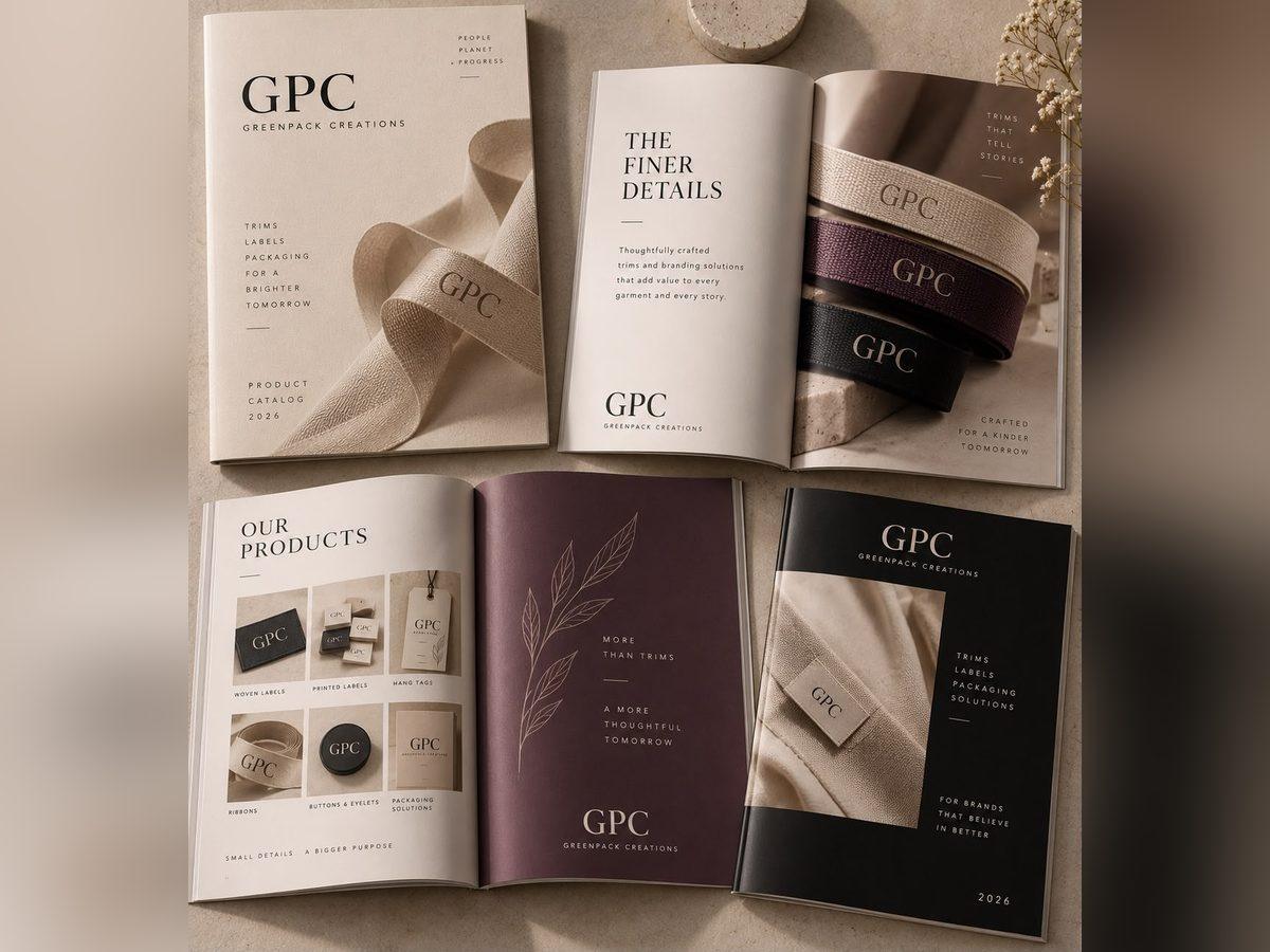 Printed lookbook opened to a product spread