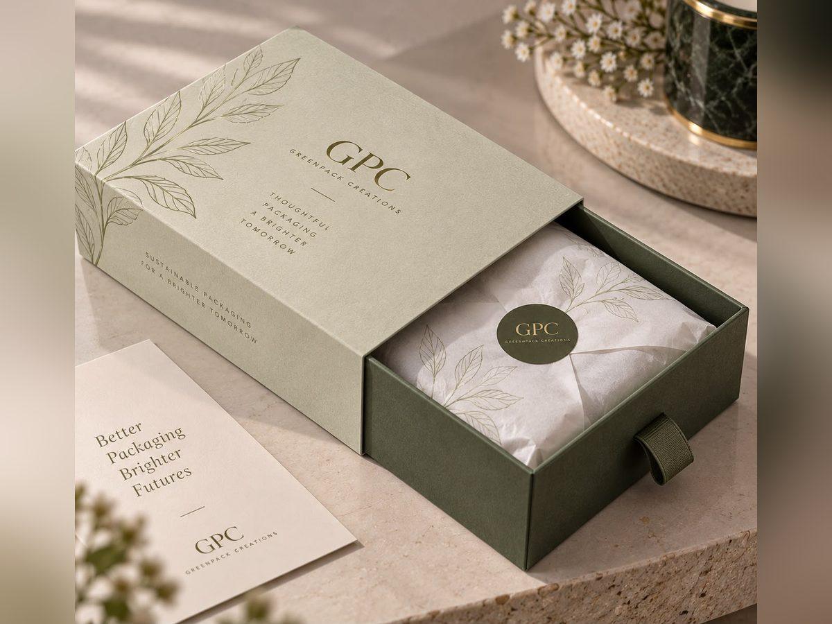 Sliding drawer box by Green Pack Creations, drawer pulled open by its ribbon tab