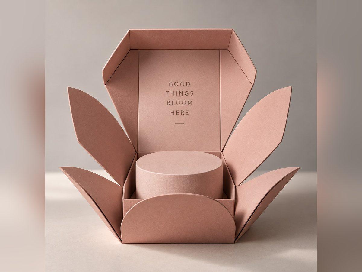 Petal-fold gift box opened outward to reveal the inner tube