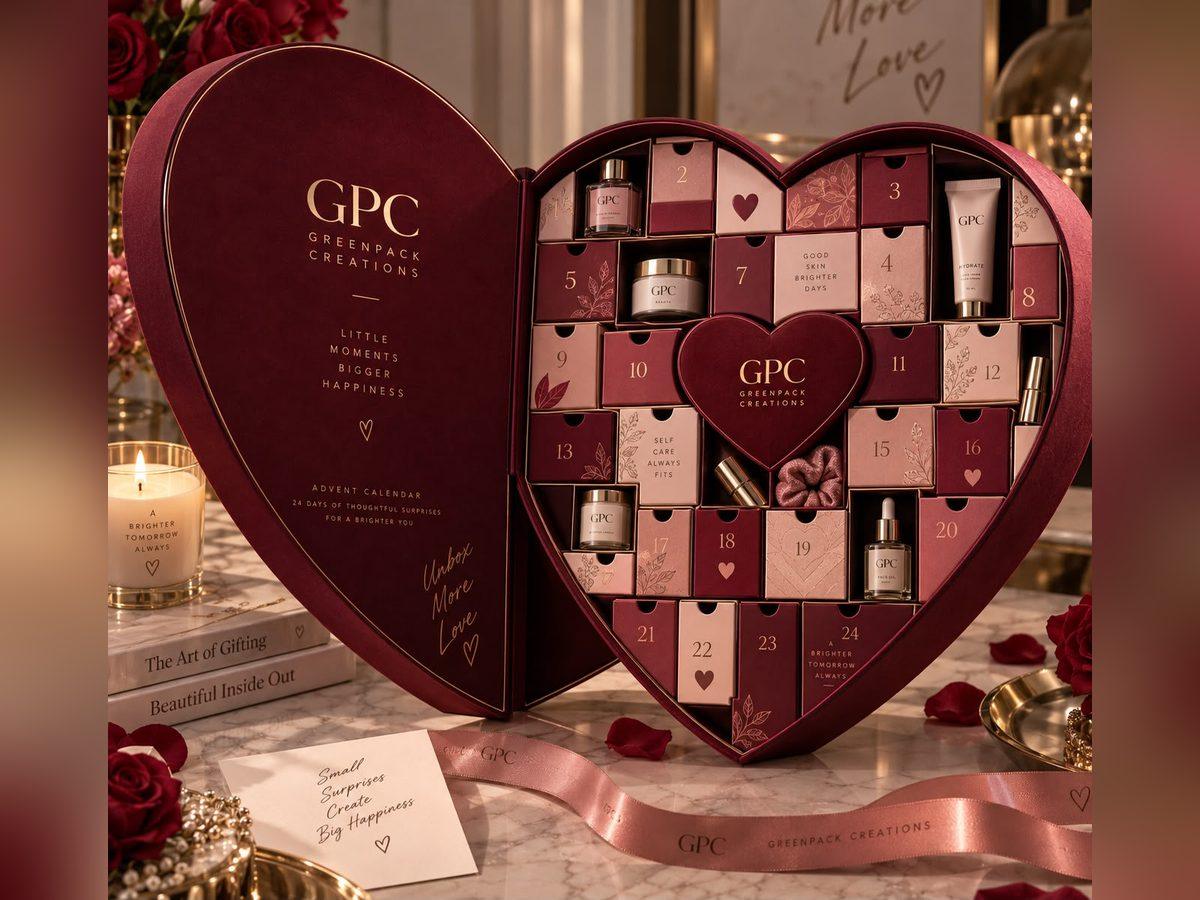 Heart-shaped rigid gift box with filled compartments