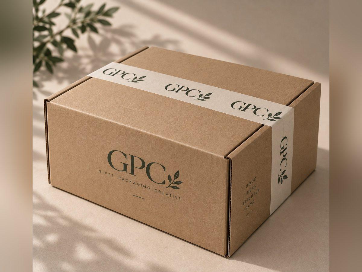 Kraft corrugated mailer box printed with the Green Pack Creations mark