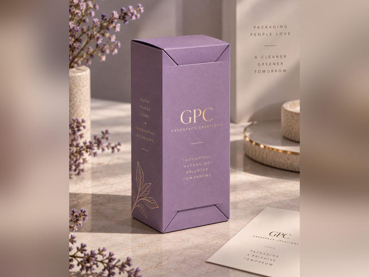Printed reverse tuck end carton in lilac board