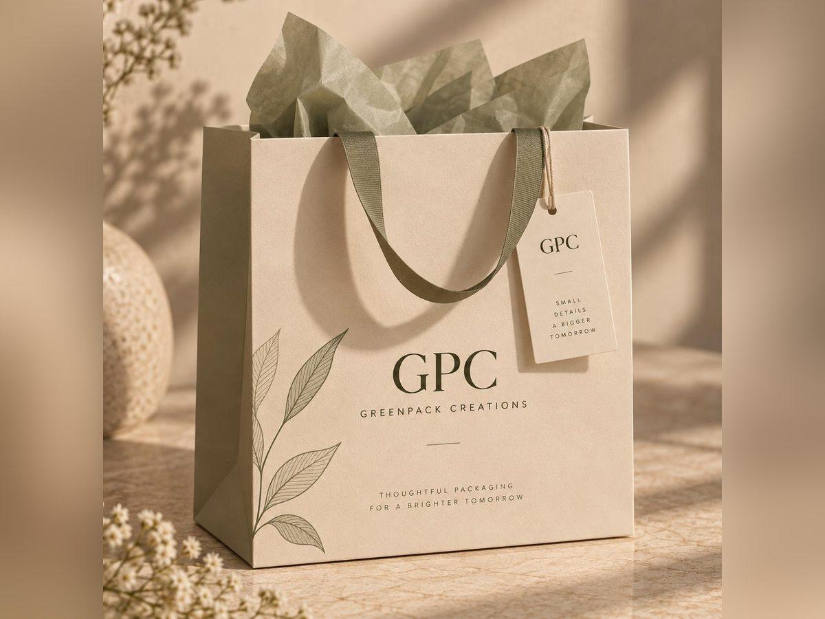 Kraft paper bag with rope handles and tissue lining