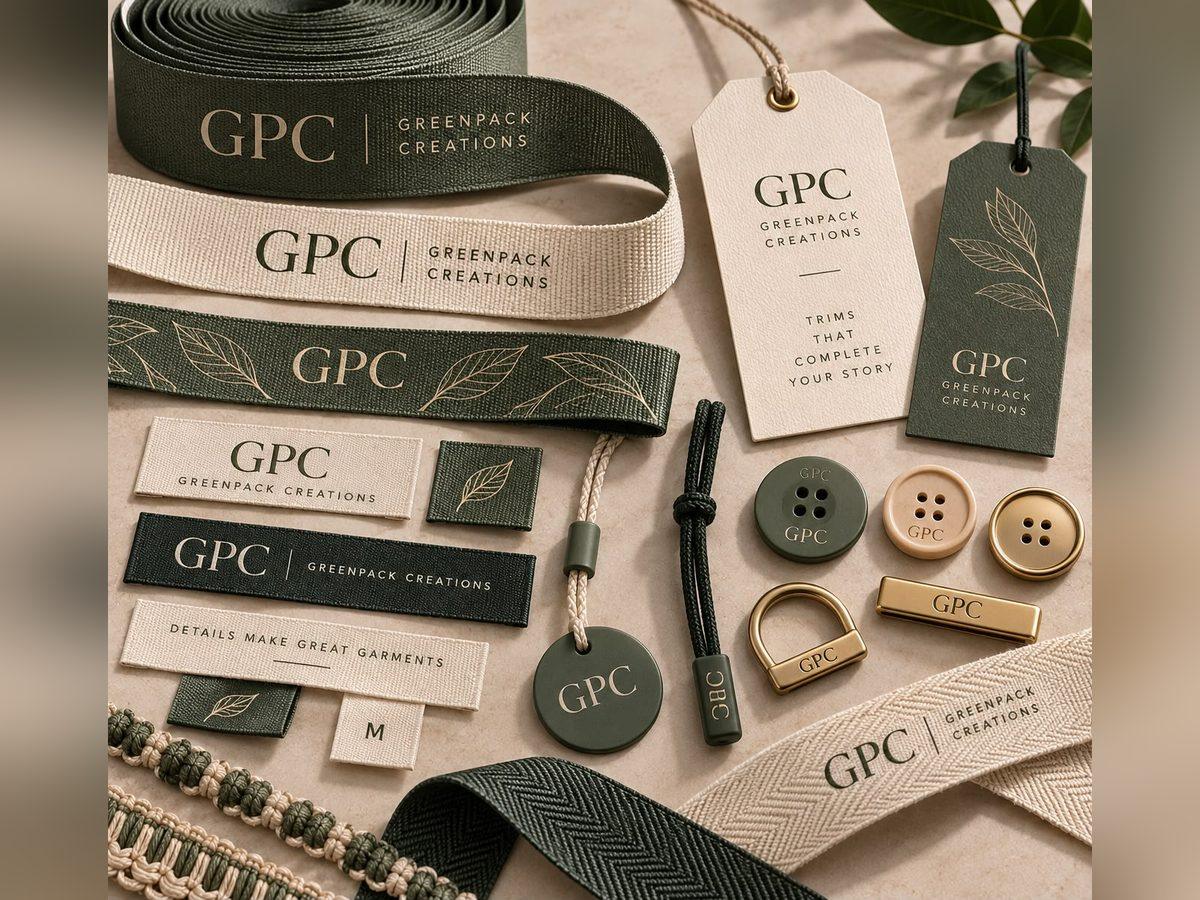 Woven labels, buttons and printed tapes in Green Pack Creations branding