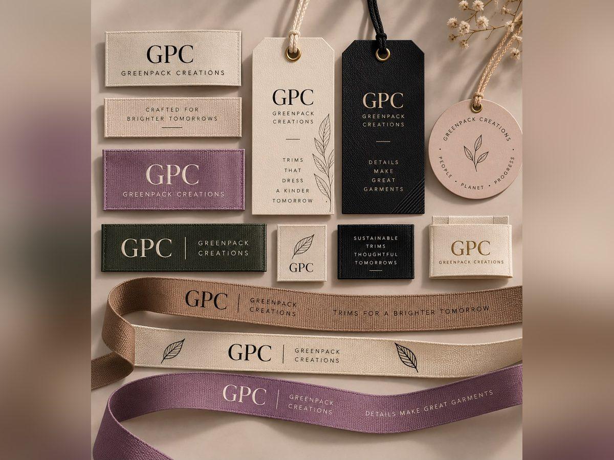 Printed fabric ribbons in several colourways, rolled and cut