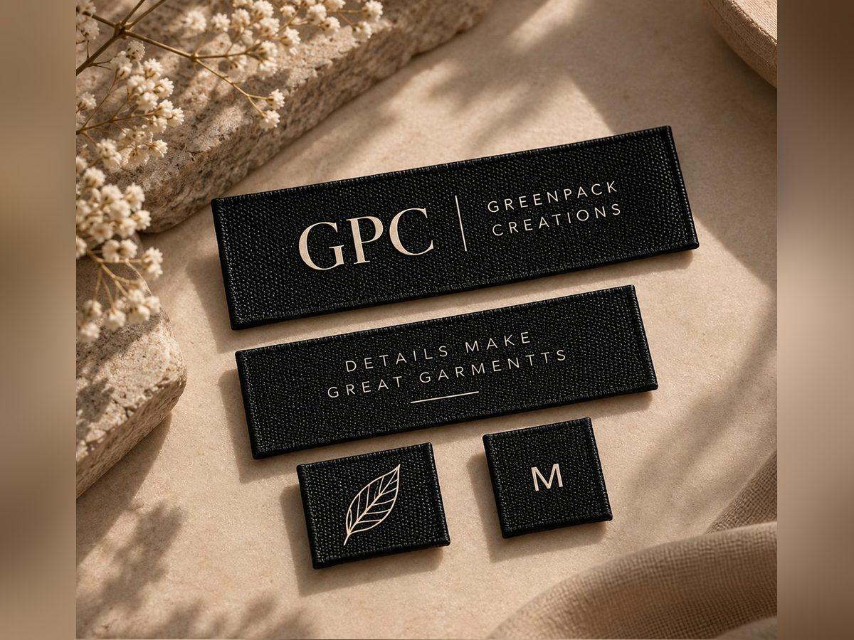 Black woven labels carrying the Green Pack Creations mark