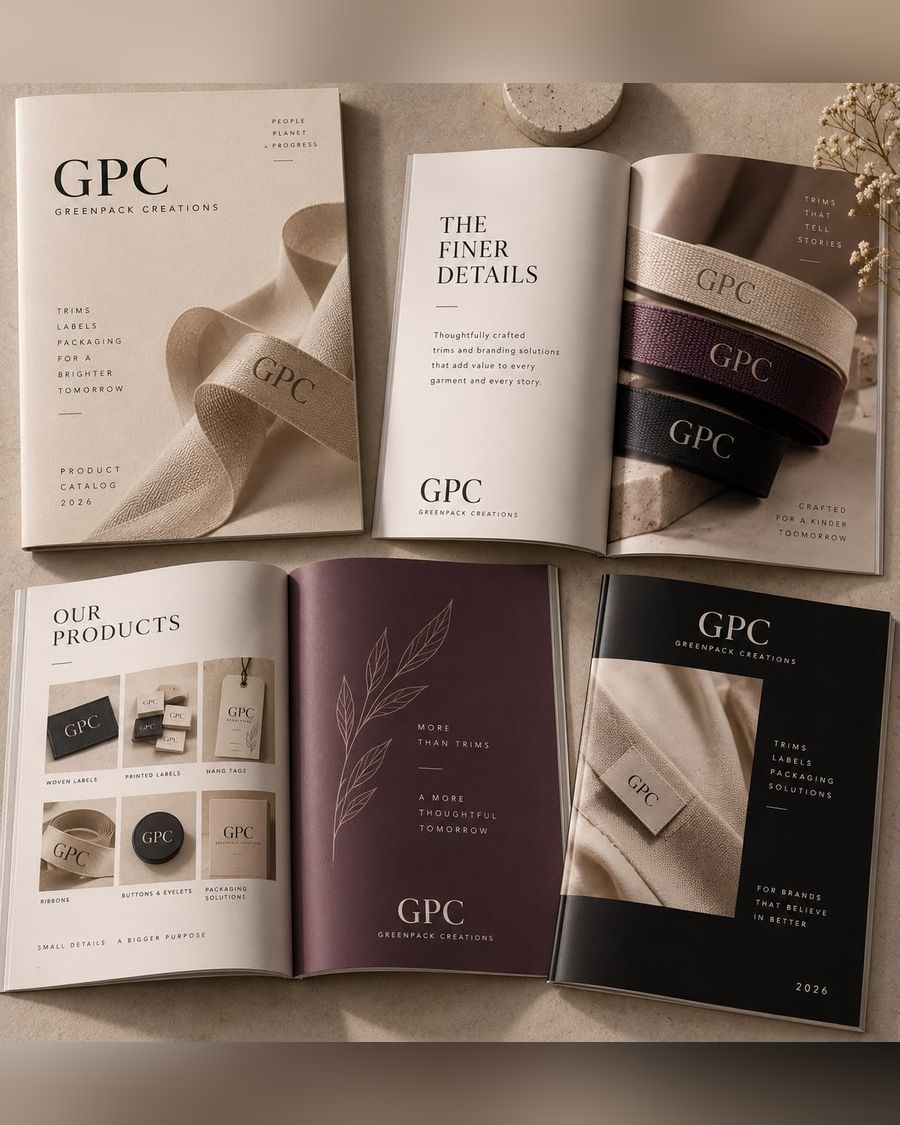 Printed lookbook opened to a product spread