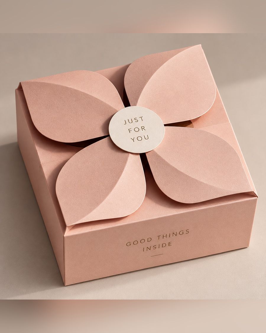 Petal-fold luxury gift box with a printed seal