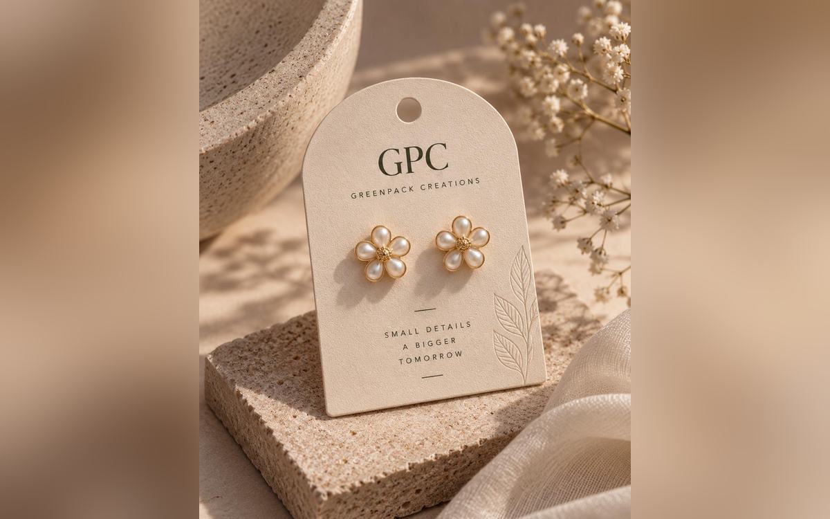 Jewellery card printed and die-cut to hold a pair of earrings