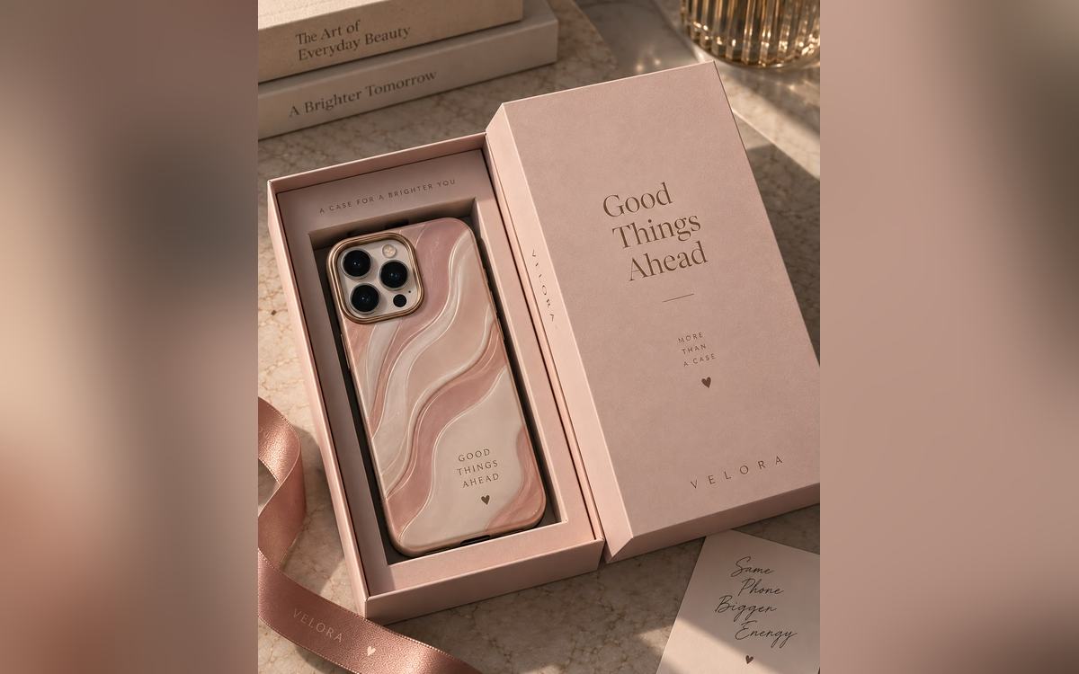Mobile accessory packaging: a phone case in a printed two-piece box