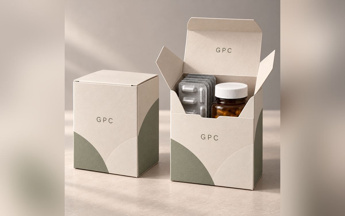 Pharmaceutical and nutraceutical cartons holding a blister pack and supplement bottle