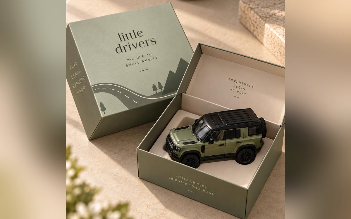 Toy packaging: a printed box holding a wooden toy car